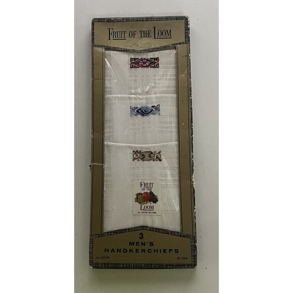 3 Vintage Fruit Of The Loom Design Handkerchiefs For Men White Unused In Org Box - Picture 1 of 2